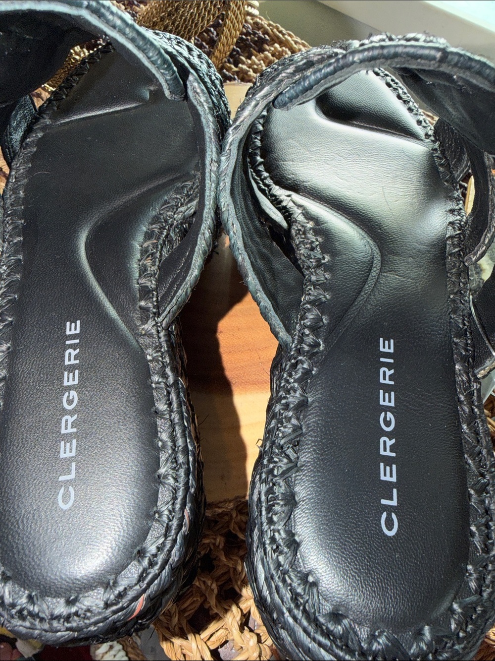 Clergerie Black Woven Raffia Platform Wedge Sandals - Picture 9 of 12
